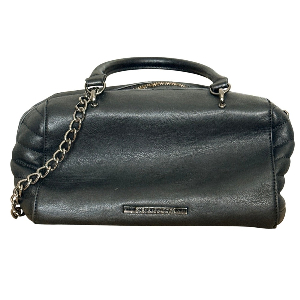 Steve Madden Satchel Handbag Chain Strap Tassel Black Small Faux Leather Women